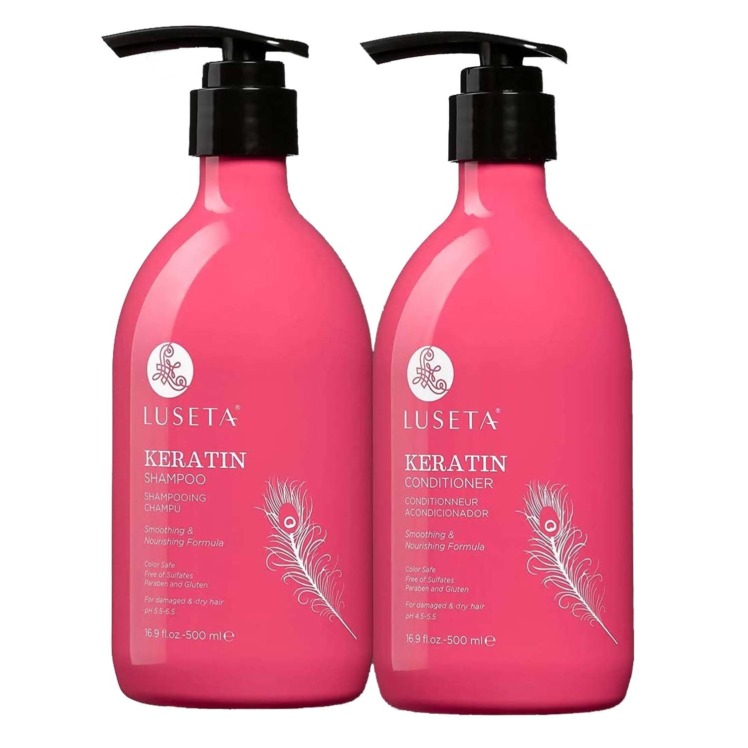 Luseta Keratin Smooth Shampoo & Conditioner Set, for Straight and Wavy Hair, 2 x 16.9 Oz